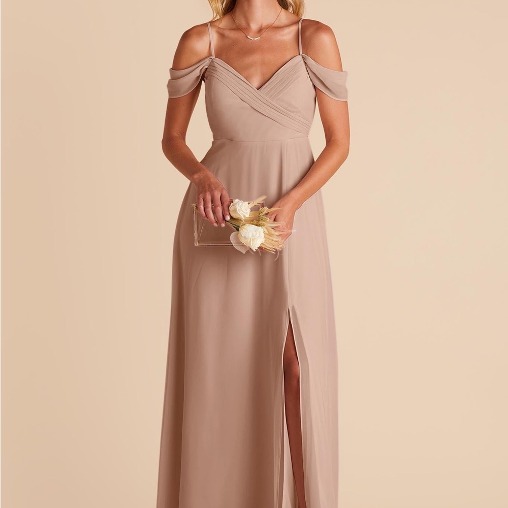 Birdy Grey Spencer Convertible Dress in Taupe XS, Tan Off-Shoulder Maxi Dress